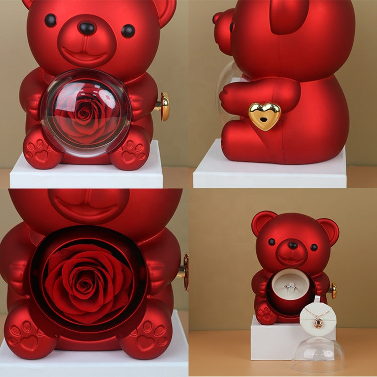 “Guardían de Recuerdos” Oso joyero con rosa y dijes